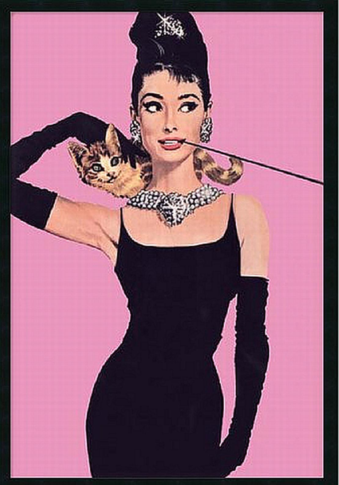 Audrey Hepburn Breakfast at Tiffany's Pink Framed Print 28"x40"
